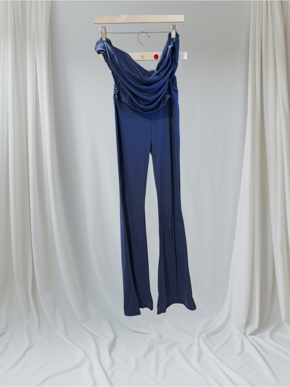 WinWin Navy Draped Top and flared pants set.